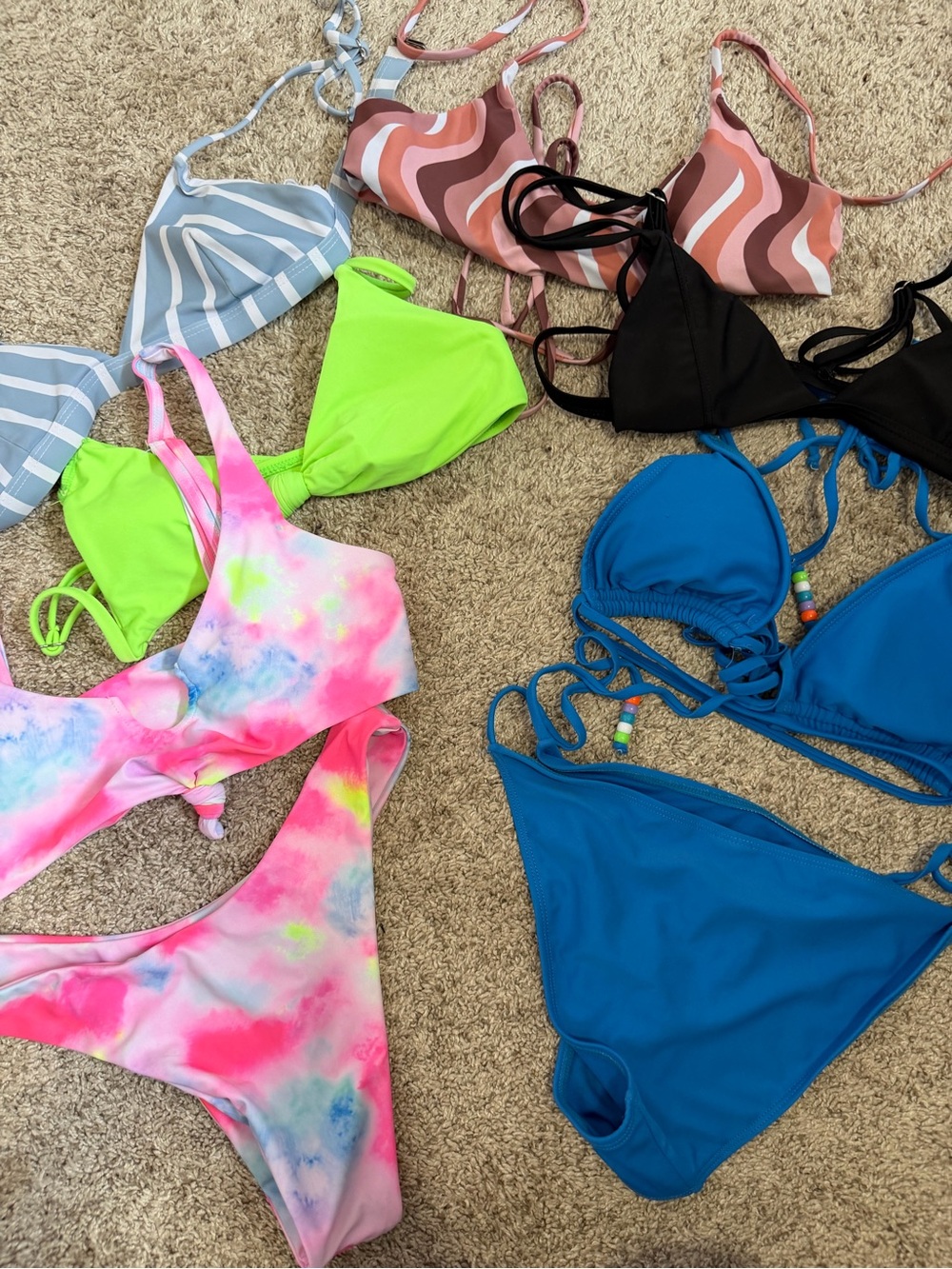 Mixed Color Bikini Bundle - Neon Lime, Bright Blue, Pink Tie-Dye & More